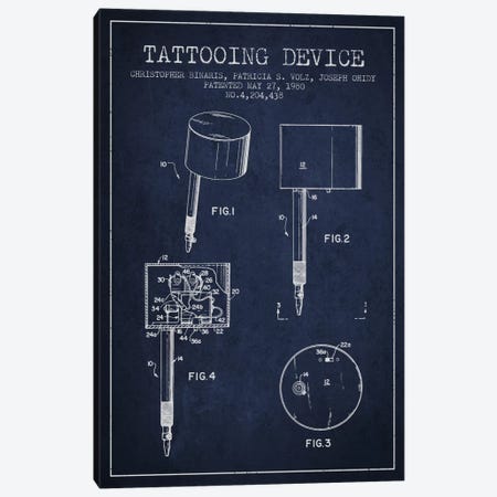 Tattoo Device 2 Navy Blue Patent Blueprint Canvas Print #ADP2007} by Aged Pixel Canvas Print