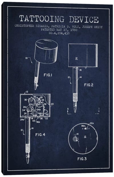Tattoo Device 2 Navy Blue Patent Blueprint Canvas Art Print - Aged Pixel: Beauty & Personal Care