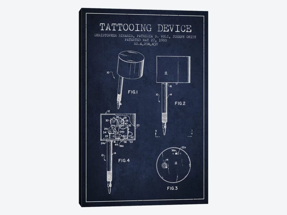 Tattoo Device 2 Navy Blue Patent Blueprint by Aged Pixel 1-piece Canvas Art Print