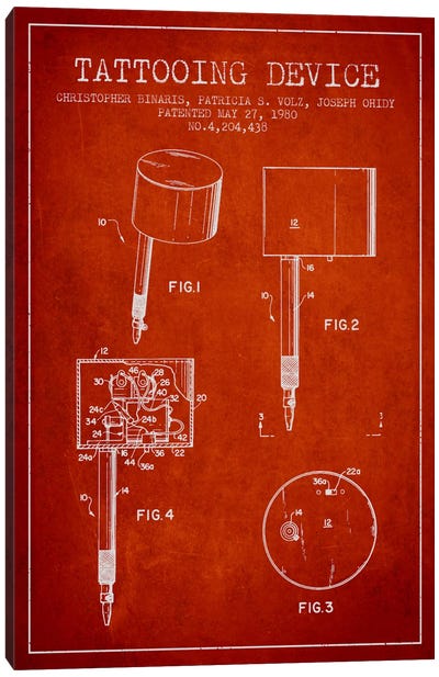 Tattoo Device 2 Red Patent Blueprint Canvas Art Print - Beauty & Personal Care Blueprints