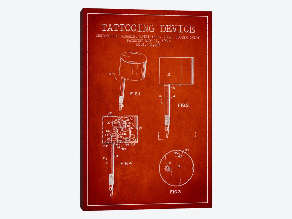 Tattoo Device 2 Red Patent Blueprint by Aged Pixel 1-piece Canvas Wall Art