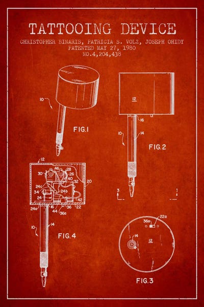 Beauty & Personal Care Blueprints: Tattoo Device 2 Red Patent Blueprint by Aged Pixel