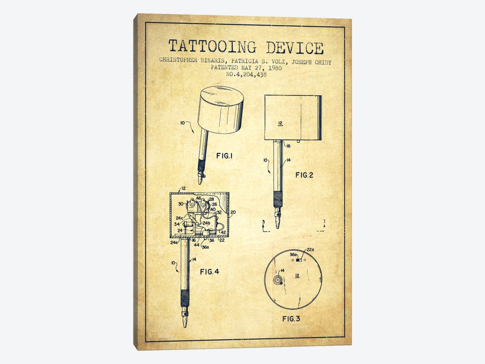 Tattoo Device 2 Vintage Patent Blueprint by Aged Pixel 1-piece Art Print