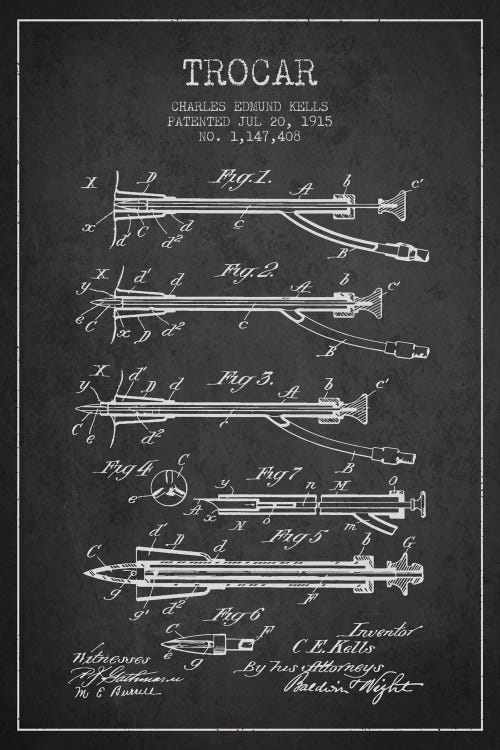 Trocar Charcoal Patent Blueprint by Aged Pixel wall art