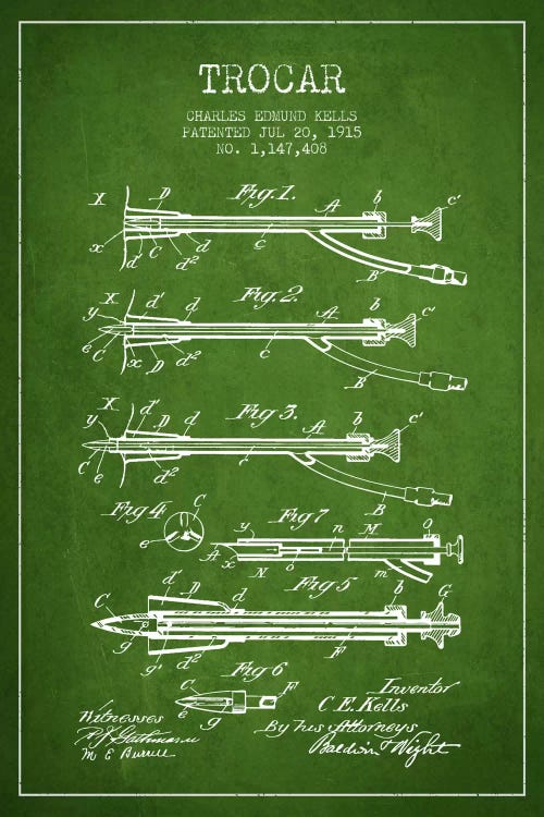 Trocar Green Patent Blueprint by Aged Pixel wall art