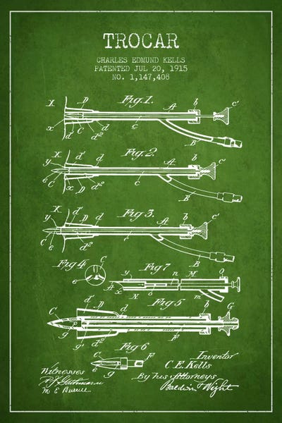 Medical & Dental Blueprints: Trocar Green Patent Blueprint by Aged Pixel
