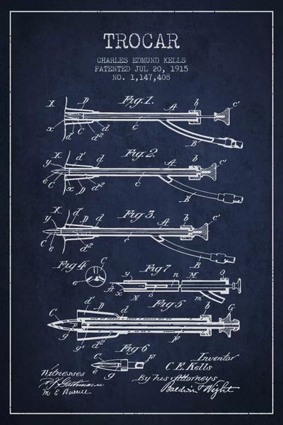 Trocar Navy Blue Patent Blueprint by Aged Pixel canvas print