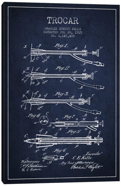 Trocar Navy Blue Patent Blueprint Canvas Art Print - Medical & Dental Blueprints