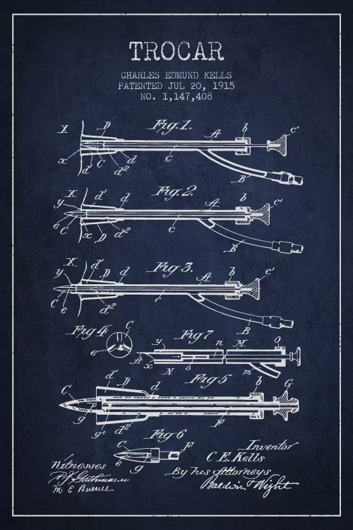 Trocar Navy Blue Patent Blueprint by Aged Pixel wall art