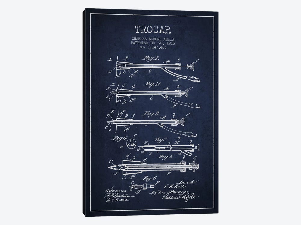 Trocar Navy Blue Patent Blueprint by Aged Pixel 1-piece Canvas Art Print
