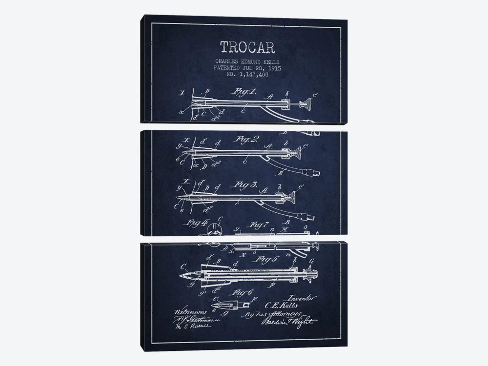 Trocar Navy Blue Patent Blueprint by Aged Pixel 3-piece Art Print