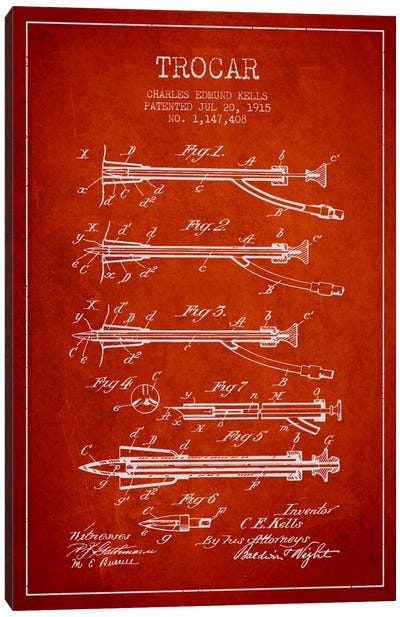Trocar Red Patent Blueprint Canvas Art Print - Aged Pixel: Medical & Dental