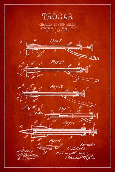 Medical & Dental Blueprints: Trocar Red Patent Blueprint by Aged Pixel