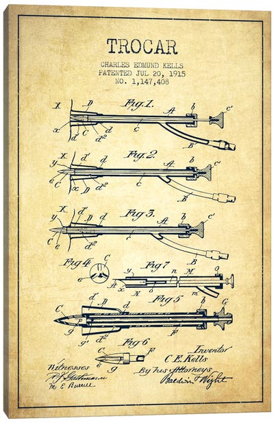 Trocar Vintage Patent Blueprint Canvas Art Print - Aged Pixel: Medical & Dental