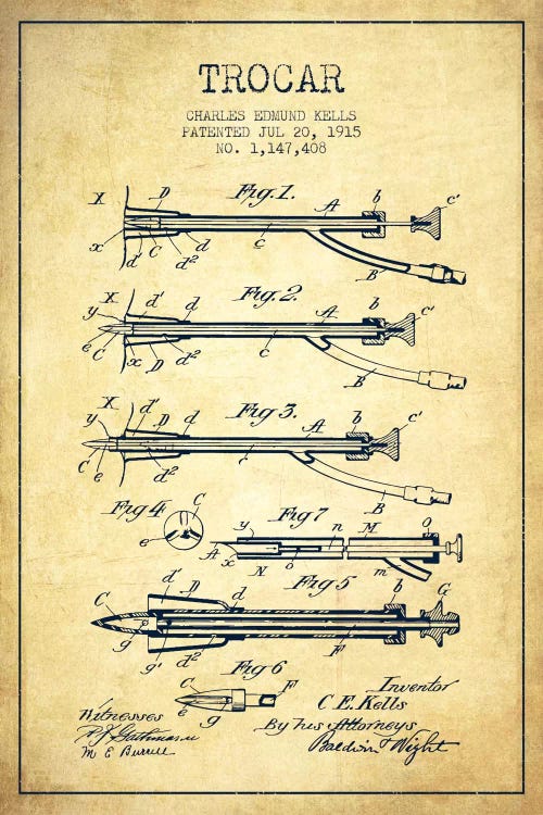 Trocar Vintage Patent Blueprint by Aged Pixel wall art