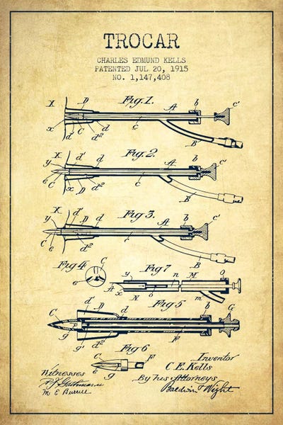 Medical & Dental Blueprints: Trocar Vintage Patent Blueprint by Aged Pixel