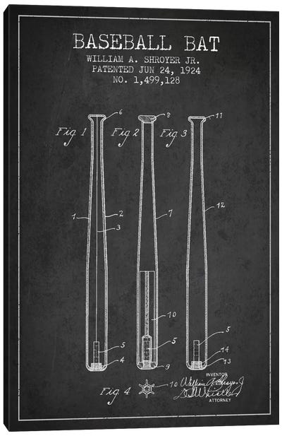 Baseball Bat Charcoal Patent Blueprint Canvas Art Print - Gym Art