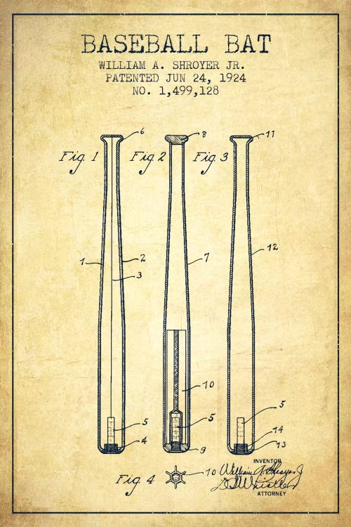 Baseball Bat Vintage Patent Blueprint