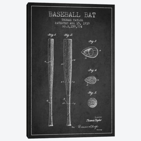Baseball Bat Charcoal Patent Blueprint Canvas Print #ADP2025} by Aged Pixel Canvas Art Print
