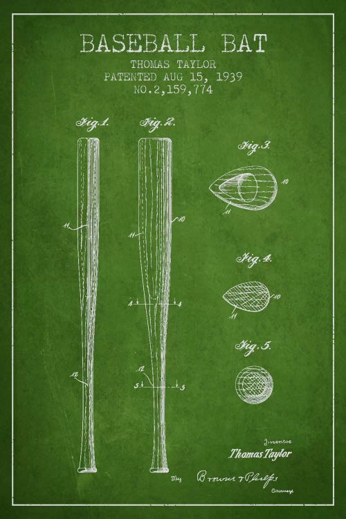 Baseball Bat Green Patent Blueprint