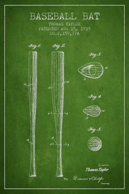 Baseball Bat Green Patent III Blueprint
