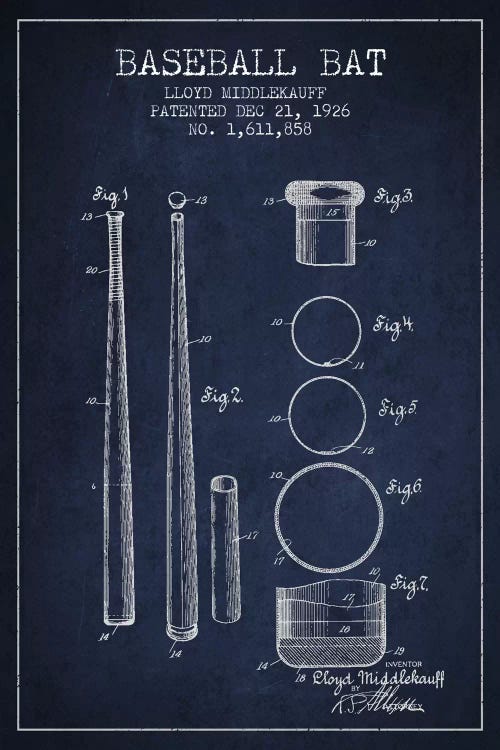 Baseball Bat Navy Blue Patent Blueprint