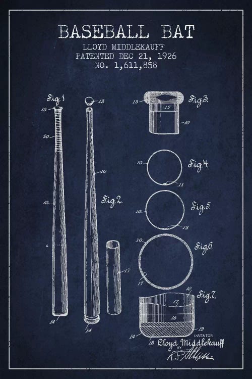 Baseball Bat Navy Blue Patent IV Blueprint