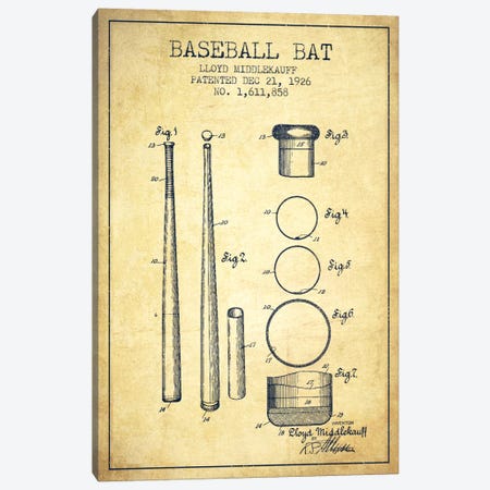 Baseball Bat Vintage Patent Blueprint Canvas Print #ADP2034} by Aged Pixel Canvas Art