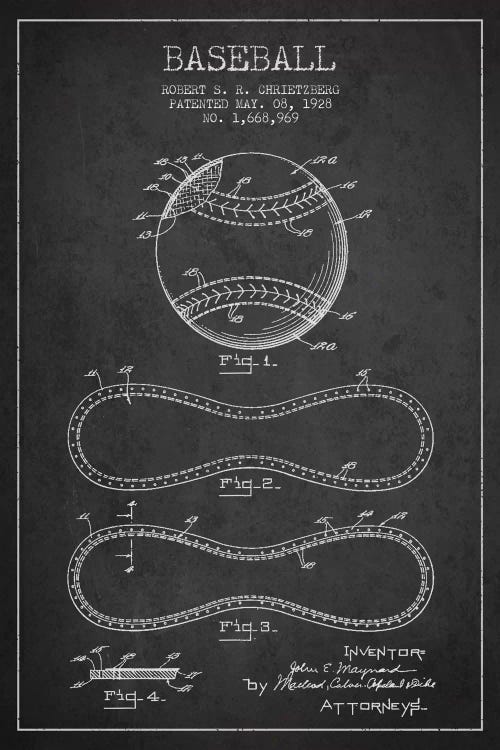 Baseball Charcoal Patent Blueprint