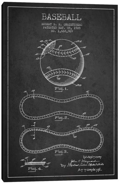 Baseball Charcoal Patent Blueprint Canvas Art Print - Blueprints & Patent Sketches