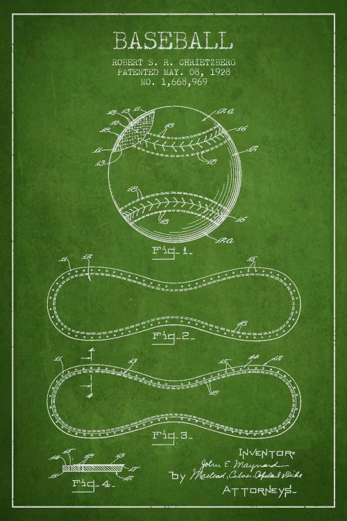 Baseball Green Patent Blueprint