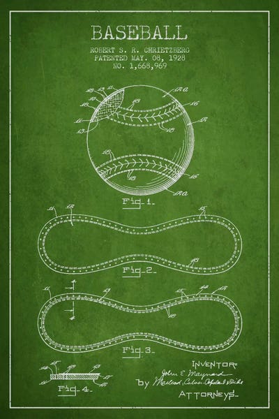 Sports Blueprints: Baseball Green Patent Blueprint by Aged Pixel