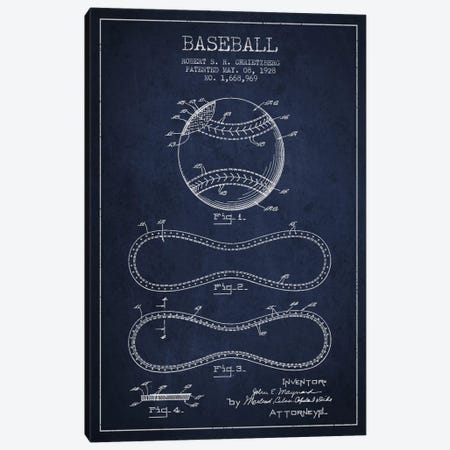 Baseball Navy Blue Patent Blueprint Canvas Print #ADP2037} by Aged Pixel Canvas Artwork