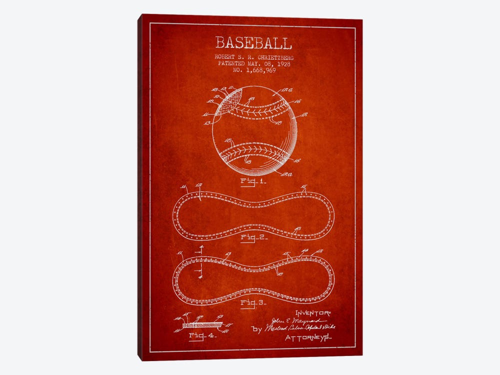 Baseball Red Patent Blueprint by Aged Pixel 1-piece Art Print