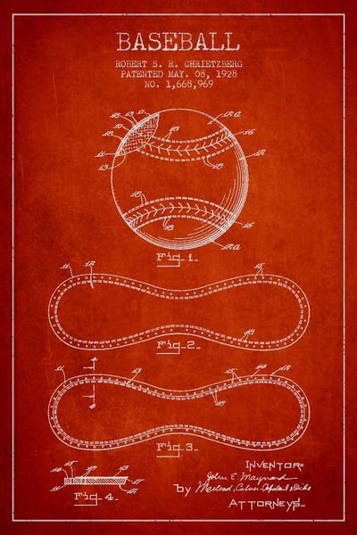 Baseball: Baseball Red Patent Blueprint by Aged Pixel