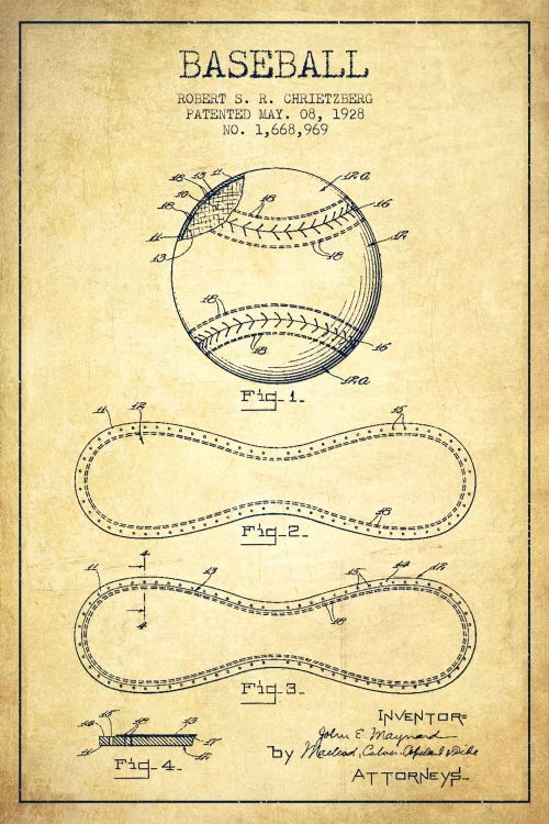 Baseball Vintage Patent Blueprint by Aged Pixel wall art