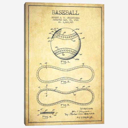Baseball Vintage Patent Blueprint Canvas Print #ADP2039} by Aged Pixel Canvas Art Print