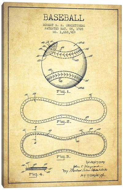 Baseball Vintage Patent Blueprint Canvas Art Print - Sports Blueprints