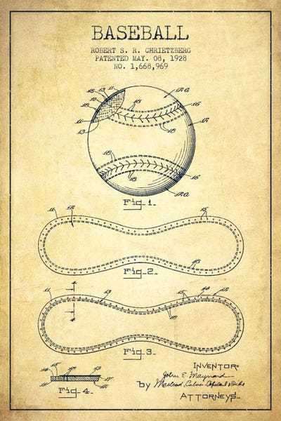 Baseball: Baseball Vintage Patent Blueprint by Aged Pixel