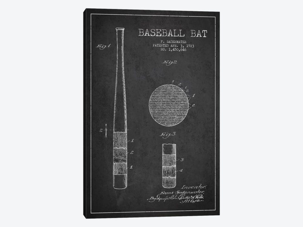 Baseball Bat Charcoal Patent Blueprint by Aged Pixel 1-piece Canvas Artwork
