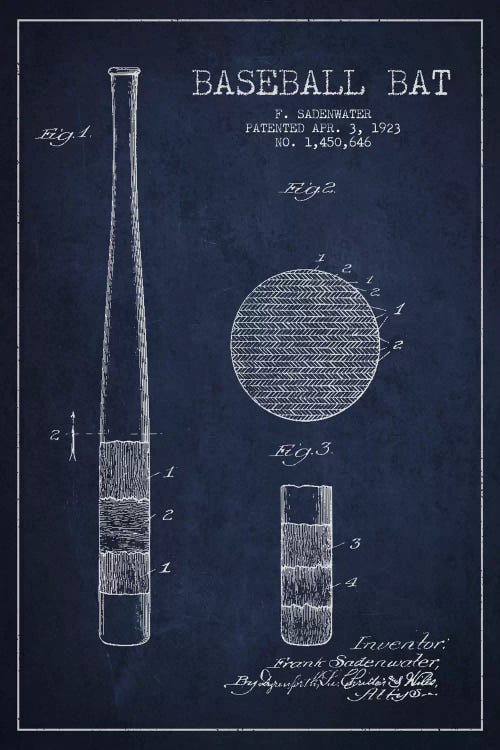 Baseball Bat Navy Blue Patent Blueprint