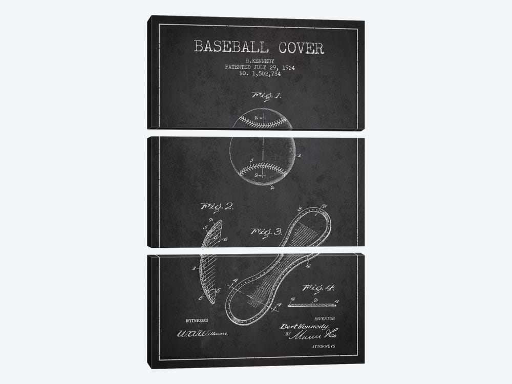 Baseball Cover Charcoal Patent Blueprint by Aged Pixel 3-piece Canvas Print