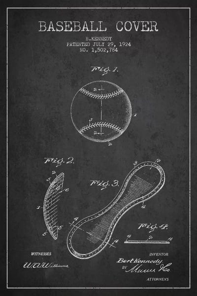 Sports Blueprints: Baseball Cover Charcoal Patent Blueprint by Aged Pixel