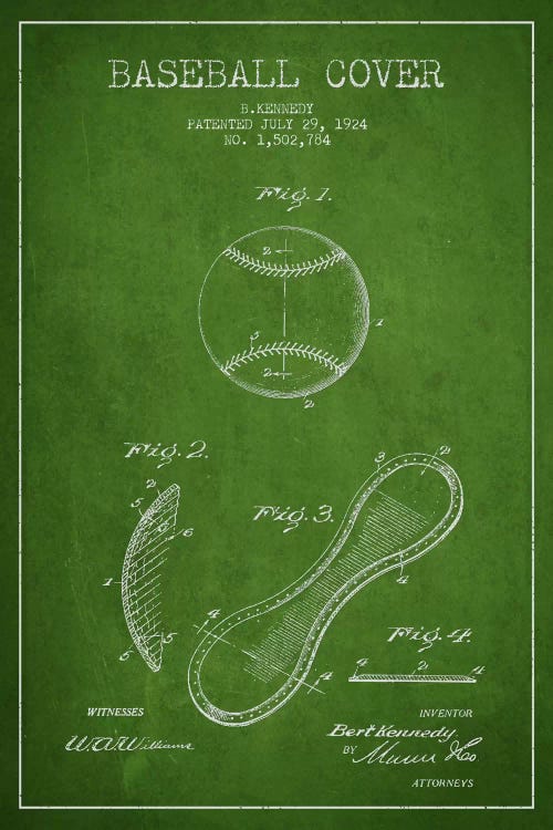 Baseball Cover Green Patent Blueprint by Aged Pixel wall art