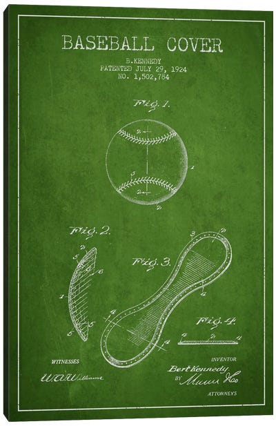 Baseball Cover Green Patent Blueprint Canvas Art Print