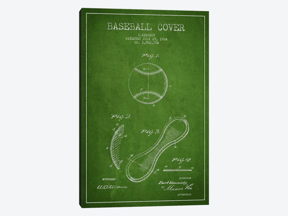 Baseball Cover Green Patent Blueprint by Aged Pixel 1-piece Canvas Artwork