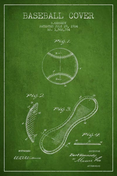 Sports Blueprints: Baseball Cover Green Patent Blueprint by Aged Pixel