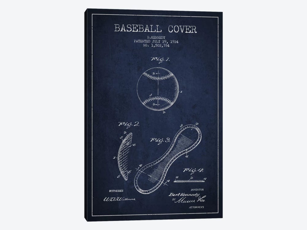 Baseball Cover Navy Blue Patent Blueprint by Aged Pixel 1-piece Canvas Print