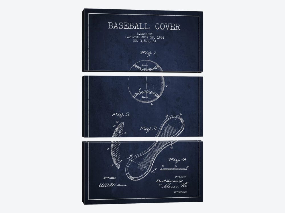 Baseball Cover Navy Blue Patent Blueprint by Aged Pixel 3-piece Art Print