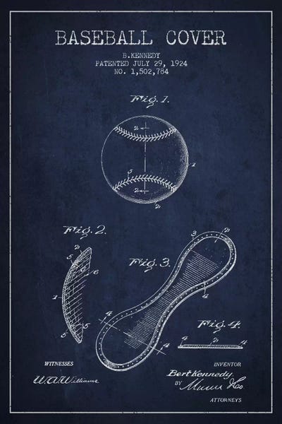 Baseball: Baseball Cover Navy Blue Patent Blueprint by Aged Pixel